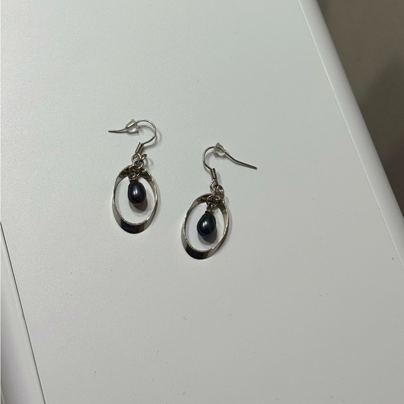 Elegant Silver and Navy Drop Earrings - Picture 1 of 2